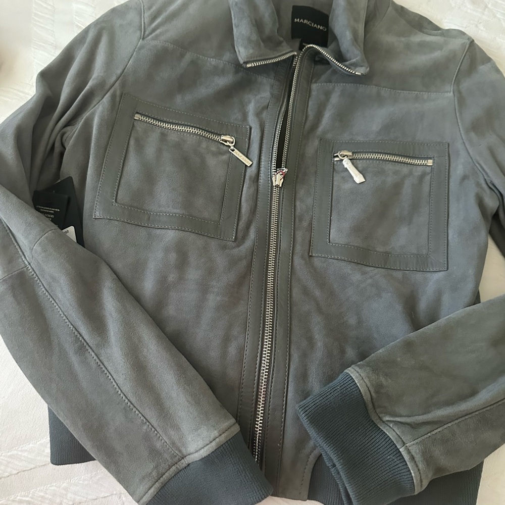 Marciano Gray Bomber Jacket with Fitted Silhouette Leather